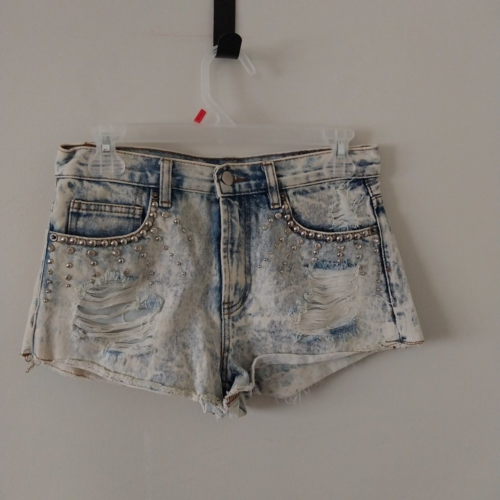 F21 Highwaisted Distressed & Studded Shorts